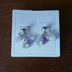 Silver Amethyst Flourite and Rose Quartz Earings